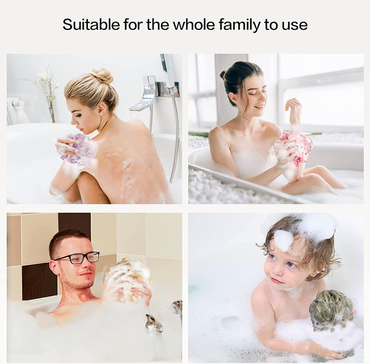 Loofah Bath Sponge Shower Loofahs, 4 Pack Soft Loofa Exfoliating Body Scrubber Mesh Shower Puff Pouf Ball Luffa for Men and Women(50G/Pcs)