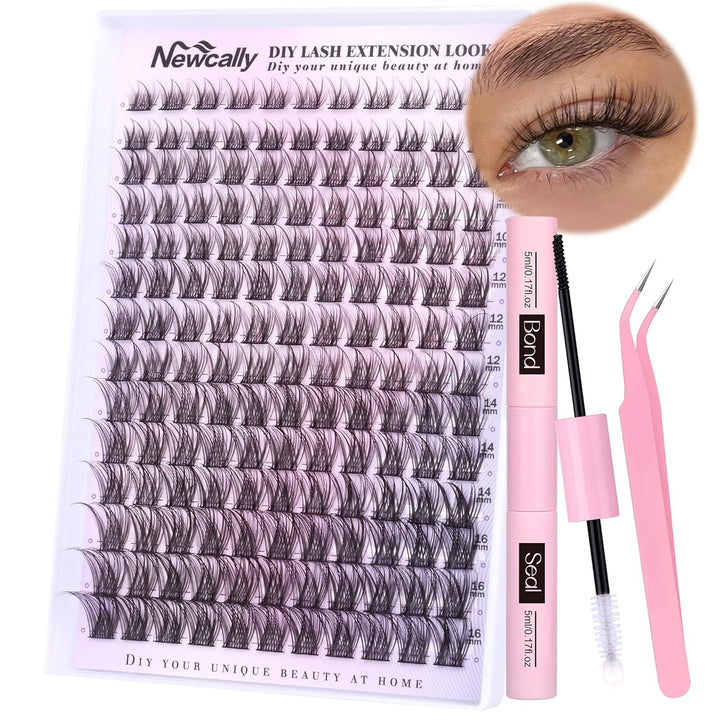 Natural Lash Clusters Kit DIY Lash Extension Kit Wispy Eyelash Extension Kit C-Curly Individual Lashes Kit 9-12MM Short Eyelash Clusters with Lash Remover by
