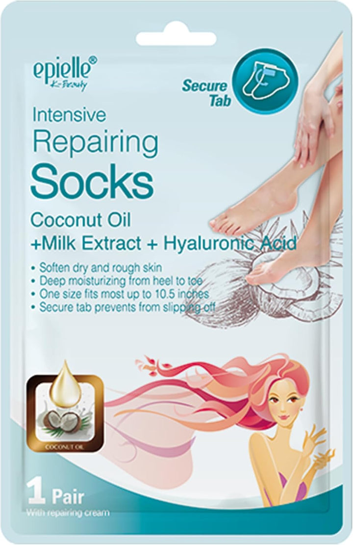 Intensive Repairing Foot Masks 6 Pairs, Deep Moisturizing Socks for Dry Feet & Cracked Heels, Repair with Coconut Oil & Milk Extract, Korean Skin Care, Spa Set, Self Care Gifts for Women