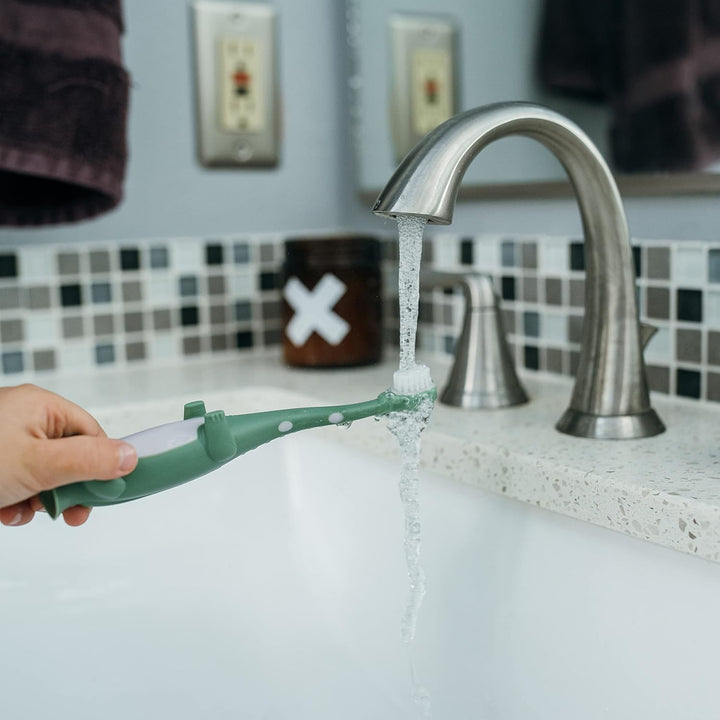 Toddler Toothbrush, Dinosaur, Green and Orange, 2-Pack