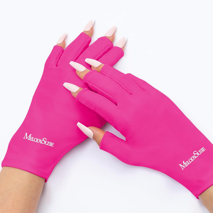 Premium UV Protection Gloves for Manicures, Cool Feeling Fabric,Professional UPF50+, UV Gloves for Gel Nail Lamp, anti UV Light, Skin Care Fingerless Design, Pink