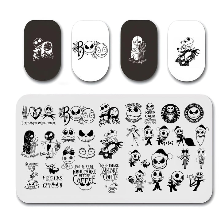 Halloween Nail Stamping Plates Horror Movie Characters Nail Art Stamp Plates Halloween Scary Face Nail Art Stamping Template Holiday Nail Manicure Decorations Supplies 1Pcs