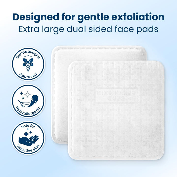 Clean² Pads 2.0 [New & Improved Edges] Guaranteed Not to Shed & Tear Face Pads, Unique Triple Layers, Textured & Ultra Soft Side, Organic Disposable Cotton, Pair with Makeup Remover