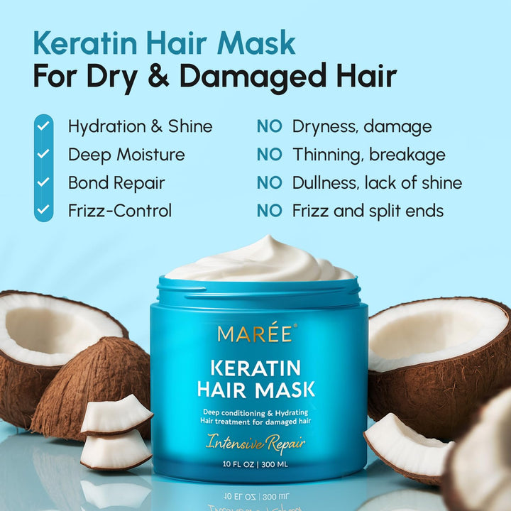 Deep Conditioning Hair Mask for Damaged Hair Treatment - Keratin Hair Care for Hydrating Growth Repair Moisturizing - Dry Curly Color Refreshing - Tratamiento Mascarilla Para El Cabello Seco