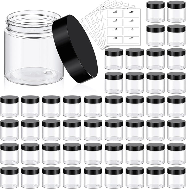 4 Oz Plastic Container Jars with Lids and Labels BPA Free, Empty round Clear Cosmetic Slime Jars for Lotion, Cream, Ointments, Body Butter, Makeup, Travel Storage (12 Pack)