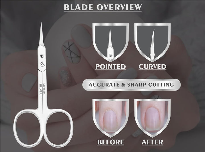Cuticle Scissors Curved Blade - Extra Fine Pointed Tip Professional Manicure Grooming Scissors for Cuticles, Beard, Nose Hair, Eyelash, Mustache - Eyebrow Scissors