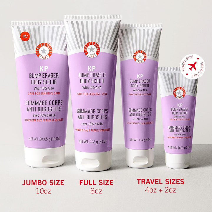- KP Bump Eraser Body Scrub with 10% AHA, Keratosis Pilaris Skin Exfoliater with Glycolic and Lactic Acids, Helps Reduce Chicken Skin Bumps, Safe for Sensitive Skin, 10 Oz