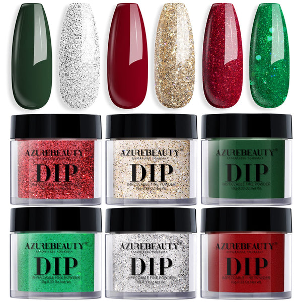Dip Powder Nail Set, 6 Colors Glitter Red Green Silver Gold Nail Dipping Powder Starter Kit French Nail Art Sparkle Stunning Manicure Salon DIY No Need Nail Lamp Cured