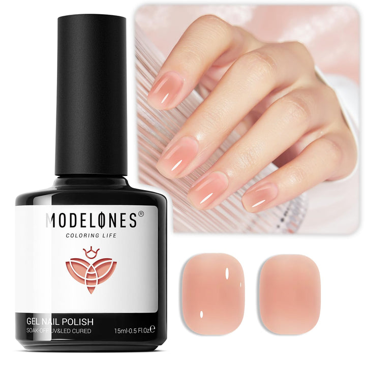 Pink Gel Nail Polish, Jelly Nude Pink Gel Polish French Tip Base Colors Translucent Soak off U V Soap Nails for Nail Art Manicure at Home 15ML