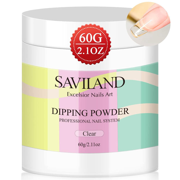 Clear Dip Powder - 2.1 Oz/ 60G Dipping Powder Set Crystal Clear for French Natural Nails Art Starter Manicure, Strengthen Nail Easy for Beginners to Use No Nail Lamp Needed