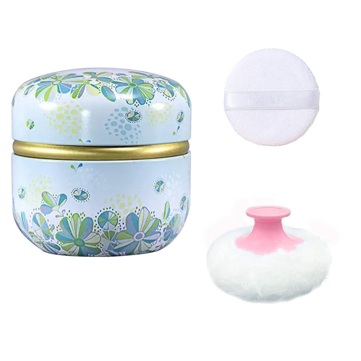 Body Powder Puff and Container for Dusting Powder, Women Powder Puff and Powder Case for Bath and Travel (Romantic Flowers)