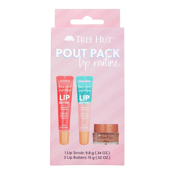 Sugarlips Pout Pack Lip Routine Set, 1 Lip Scrub (0.34 Oz) + 2 Lip Butters, Strawberry & Watermelon (0.52 Fl Oz Each)