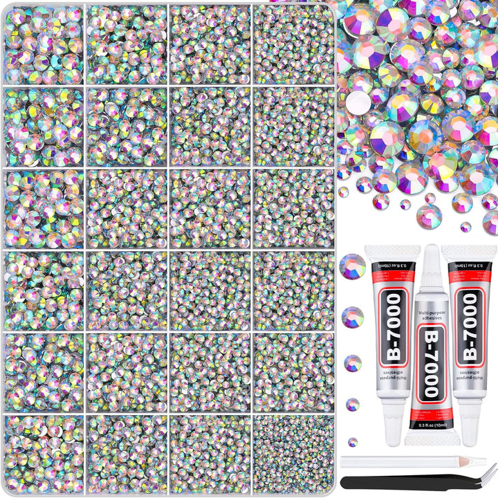 18000Pcs Resin Jelly Rhinestones for Bedazzling, Multicolor 3Mm Flatback Rainbow Gems, Bedazzler Kit with 3Pcs 10Ml B7000 Jewelry Glue for Crafts Crafting Book Shoes Nail Art