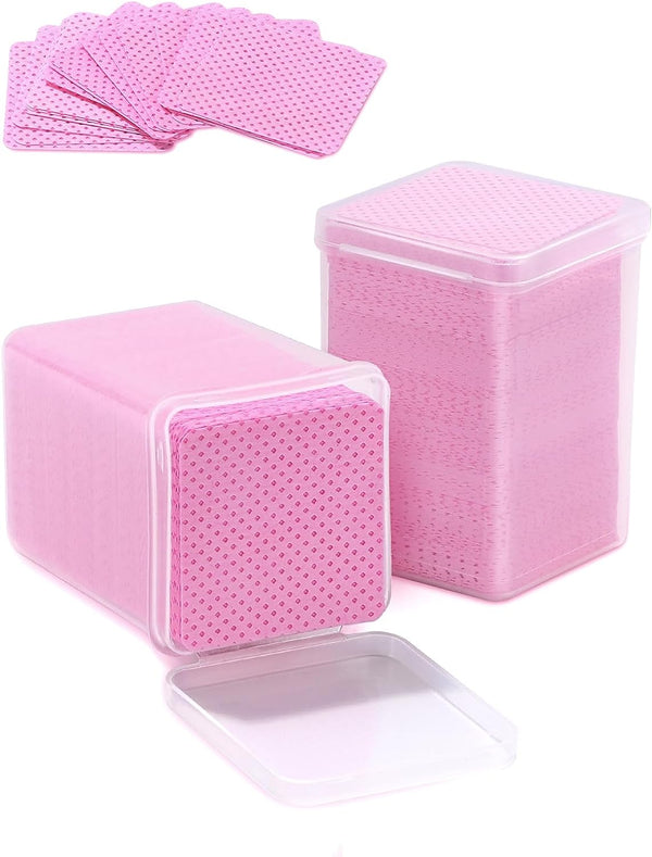 Lint Free Nail Wipes, 400 PCS Non-Woven Fabric Nail Cleaning Pads Pink Lash Extensions Glue Cleaning Wipes Salon Supplies