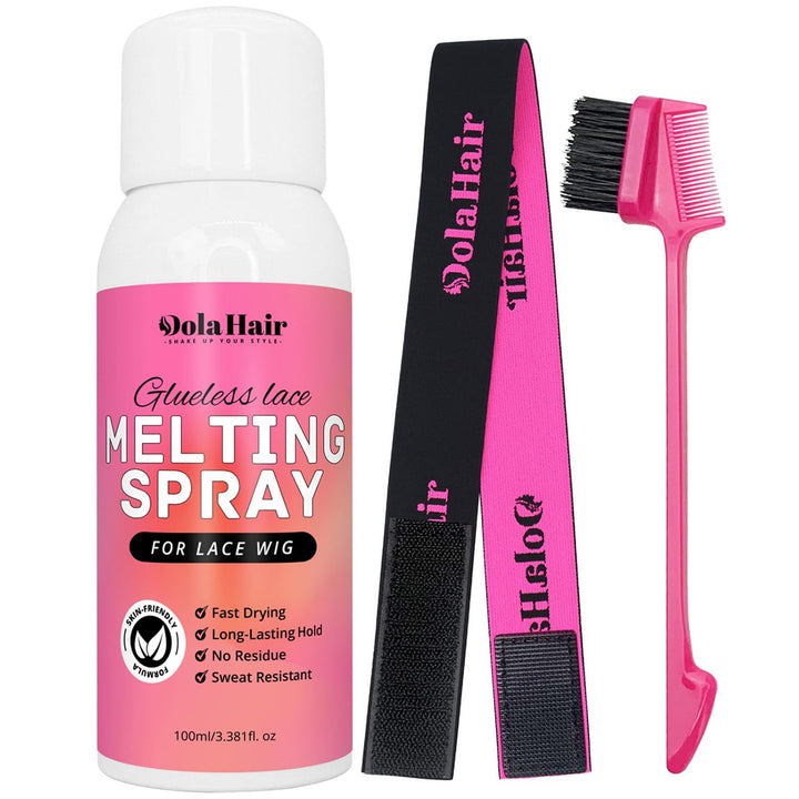 Lace Melting Spray for Glueless Wigs Lace Bond Melting Spray Bond Adhesive Wig Glue Spray (Melting Spray/1 Band/1 Brush)