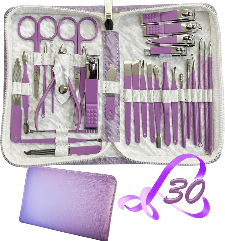 Manicure Set 30 in 1 Nail Clipper Set,  Nail Clippers, Fingernail & Toenail Clippers, Manicure Tools, Pedicure Tools, Suitable for Travel Manicure Kit, Nail Set Kit with Everything Profe