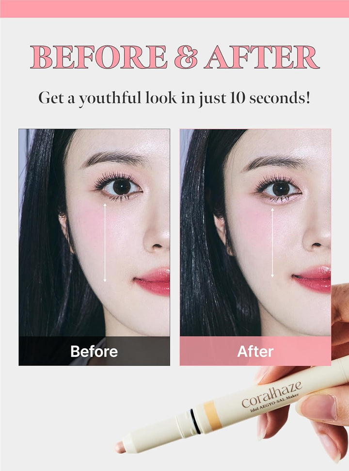 Idol AEGYO-SAL Maker 01 Champagne Beige, 2-In-1 Under-Eye Highlighter and Contour Liner for Bright, Voluminous Eyes, Long-Lasting, Smudge-Proof Shimmer Stick with Natural Glow, Korean Beauty