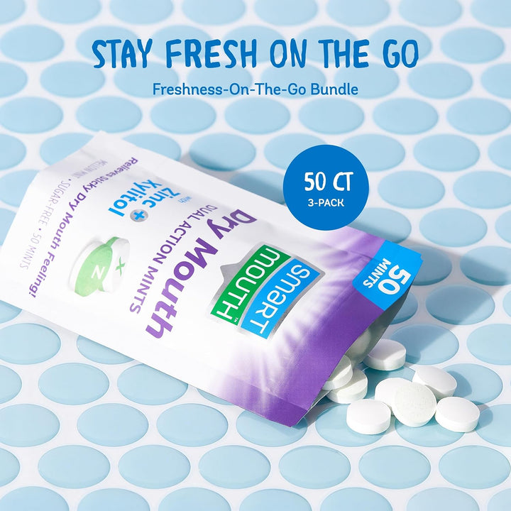 Dry Mouth Dual-Action Mints - Sugar-Free Breath Mints - 50 Count, 3 Pack, Mellow Mint