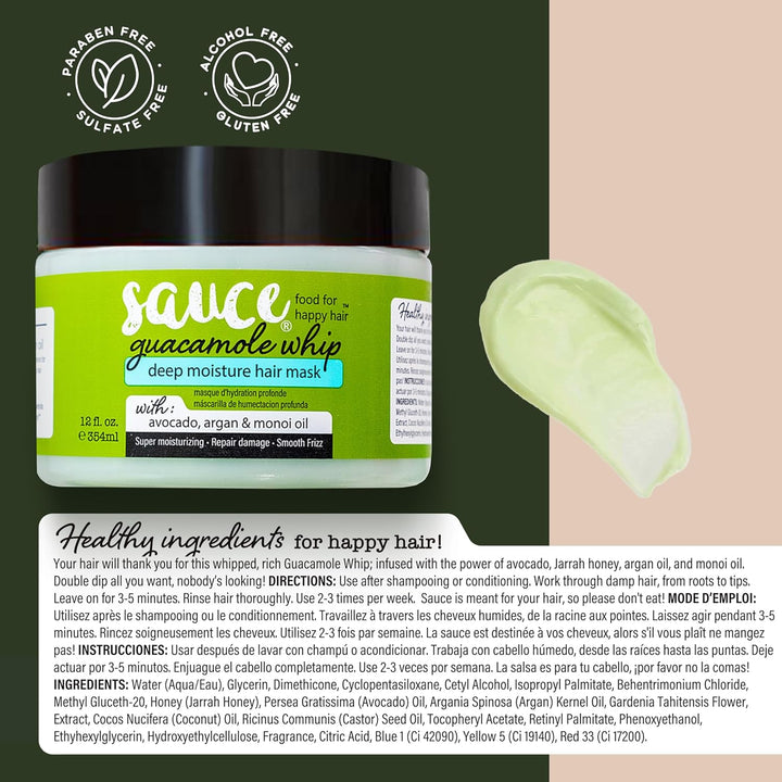Guacamole Whip Hair Mask - Deep Conditioning Hair Mask for All Hair Types W/Avocado, Honey & Argan Oil - 12 Fl Oz Hair Mask for Dry, Damaged & Frizzy Hair (Guacamole)