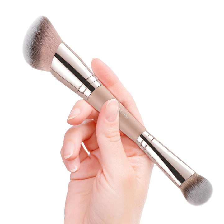 Foundation Makeup Brush, Double-Ended Angled/Round Top Contour Brush for Beauty Blending Liquid Powder, Concealer Cream Cosmetics Blush Makeup Brush (Brown)