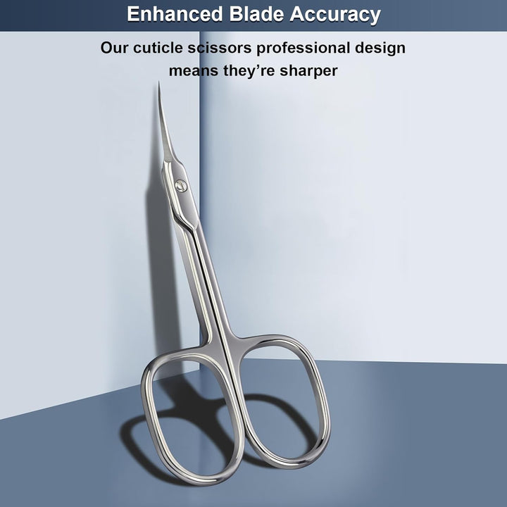 Cuticle Scissors Extra Fine Curved Blade, Super Slim Manicure Scissors for Cuticles Professional Small Scissors with Precise Pointed Tip Grooming Blades, Eyebrow, Eyelash, and Dry Skin - Silvery