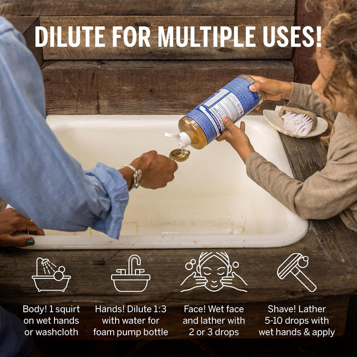 Pure-Castile Magic Liquid Soap - Made with Regenerative Organic Certified Oils- 18-In-1 Uses for Face, Body, Hand, Hair, Laundry & More- Vegan, Non-Gmo- Body Wash- Peppermint,32Oz