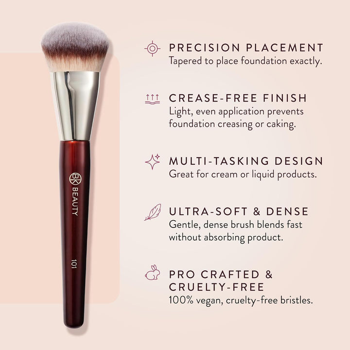 BRUSHES - 101 CONTOURED FOUNDATION BRUSH - Contoured Foundation Brush - Foundation Makeup Brushes - Face Brush for Liquid or Cream Foundations