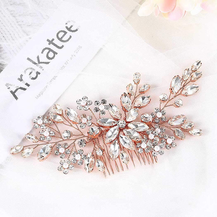 Crystal Bridal Hair Combs Rhinestones Hairpieces Flower Wedding Clips Accessories for Brides and Women Pack of 1(Silver)