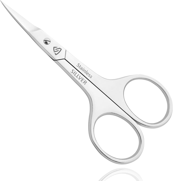 Cuticle Scissors Curved Blade - Extra Fine Pointed Tip Professional Manicure Grooming Scissors for Cuticles, Beard, Nose Hair, Eyelash, Mustache - Eyebrow Scissors