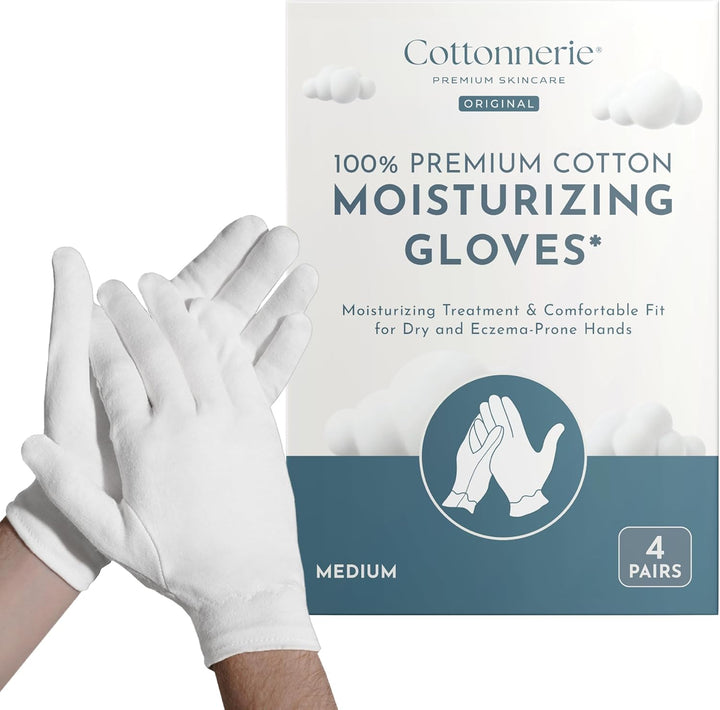 Basics Cotton Gloves for Dry Hands Sleeping, Moisturizing Gloves Overnight, Hand Moisturizer Gloves, Moisture Gloves for Dry Hands Overnight, Sleeping Gloves, Medium 4 Pairs