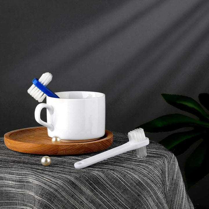 6 Pack Denture Cleaning Brush Dual Head Portable Denture Toothbrush Hard Double Sided Multi-Layered Bristles False Teeth Toothbrush for Care Clean Clear Brace Mouth Guard(Blue White,Flat)