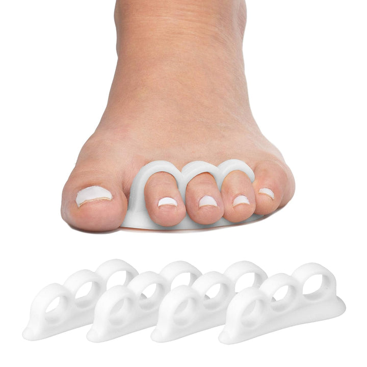 Hammer Toe Corrector for Women & Men | Triple Loop Gel Toe Spacers & Separators | Realign Bent, Crooked, Curled, Claw, Hammertoes | Soft Support for Straightening | 4 Pack, Beige