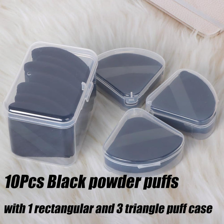 10Pcs Triangle Powder Puffs for Face Powder,Soft Velour Triangular Beauty Puff,Makeup Pressed,Baking & Setting Powder Sponge Applicator Pads with Case,Black