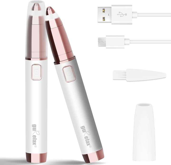 Eyebrow Trimmer for Women, Rechargeable Eyebrow Hair Remover, Painless Electric Razor with 2 X Replacement Heads, Eye Brow and Face Epilator Hair Removal (Rose Gold)