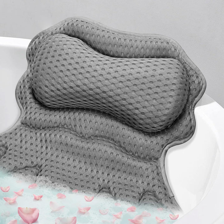 Bath Pillow, Relaxing Bath Pillows for Tub Neck and Back Support Soft 4D Breathable Air Mesh Ergonomic Bathtub Pillow with 6 Strong Suction Cups and Hook Luxury Bathroom Accessories,White