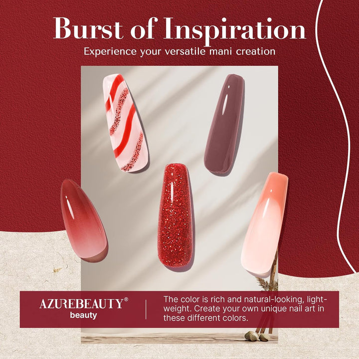 Dip Powder, Fall Brown Red Glitter 6 Colors Dipping Powder Starter Kit French Nail Art Manicure DIY Salon for Women, No Need Nail Lamp Cured