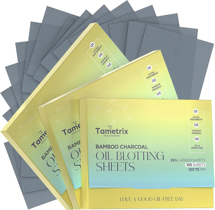 High-Performance Oil Blotting Sheets for Face with Bamboo Charcoal 105 Sheets - Makeup Friendly Blotting Papers for Oily Skin - Easy Dispensing Blotting Papers