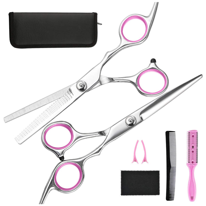 Hair Cutting Scissors Thinning Shears-  Professional Barber Sharp Hair Scissors Hairdressing Shears Kit with Haircut Accessories in Leather Case for Cutting Styling Hair for Women Men Pet- 7 Pcs