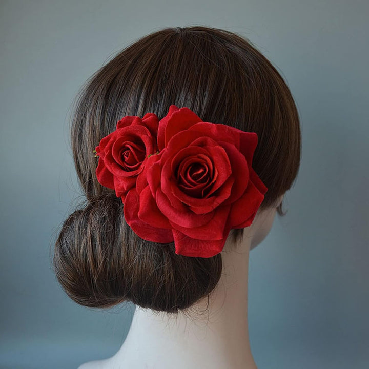 Flower Hair Combs, Rose Flower Bohemia Hairpin Bride Costume Hair Decor for Party Wedding Red(1Pc)