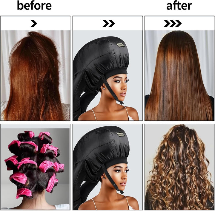 Hooded Hair Dryer Bonnet,Upgraded Dual-Tubes Even Heat Blow&Speed up Thick or Curly Hair Drying, Deep Conditioning at Home,Portable&Universal Diffuser Attachment Cap(Size L)