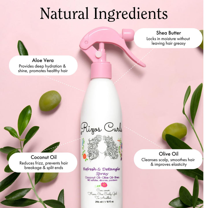 Refresh & Detangle Spray – Detangling & Curl Leave-In with Coconut Oil – Nourishes, Hydrates & Controls Frizz for Every Curl Pattern – Adds Shine, 2A–4C Hair Types – Vegan & Cruelty-Free
