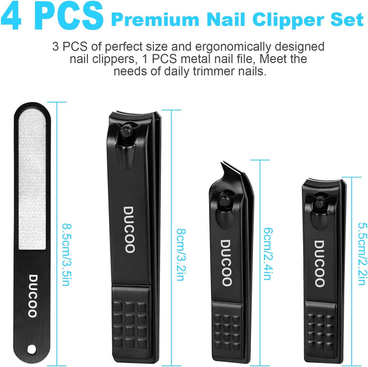 Nail Clipper Set, 4 PCS Ultra Sharp Nail Clippers for Men, Women, Adults Toenail Fingernail Clippers, Stainless Steel Nail Cutter & File, Black