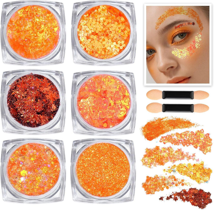 Face Glitter Body Glitter, Clear White Body Glitter Gel, Hair Glitter Gel, 6 Shapes Rave Glitter, Mermaid Sequins Makeup Glitters Face Paint, Chunky Sparkling Glitter Gel for Women