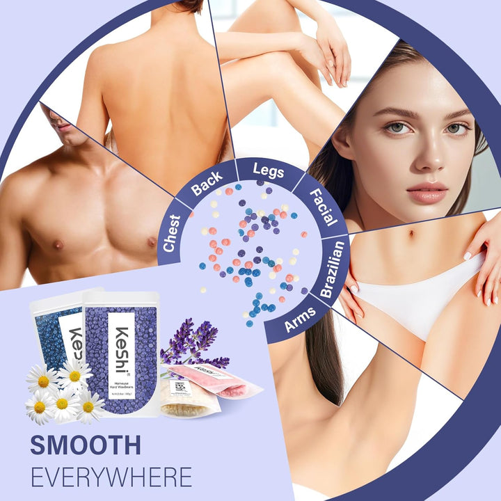 Waxing Kit, Painless Hair Removal Wax Warmer with 6 Bags Hard Waxbeans for Full Body, Legs, Face, Eyebrows & Bikini— Ideal for Both Women & Men