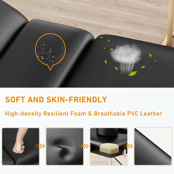 Massage Table Portable 84" Long 24" Wide Professional 3 Sections Reclining Massage Couch, Aluminum Adjustable Esthetician Bed Tattoo Table SPA Lash Salon Bed with Carrying Bag (Black)