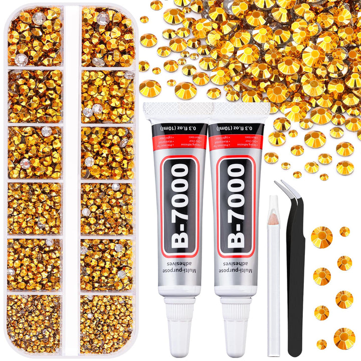 6100Pcs Resin Rhinestones for Crafting with 2Pcs 10Ml B7000 Jewelry Glue, 1 Box Flatback Crystals Diamond (Clear) for Bedazzling Crafts DIY Nail Art Non Hotfix Gems for Clothing Shoes Tumblers