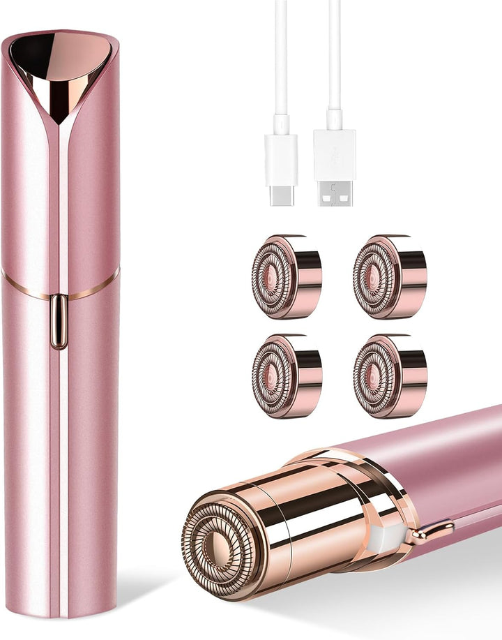 Facial Hair Removal for Women, Portable Painless Hair Remover Device, Rechargeable, with 2 Replacement Heads, for Face, Upper Lip and Chin