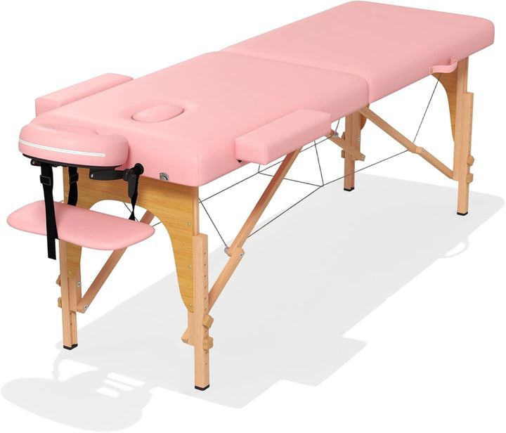 Massage Table, 3 Fold Portable Professional Lash Tattoo Spa Bed, Height Adjustable 23.5" Wide Compact Facial Table with Detachable Oil Pocket Towel Rod Face Cradle Armrest, Aluminum Feet & Black