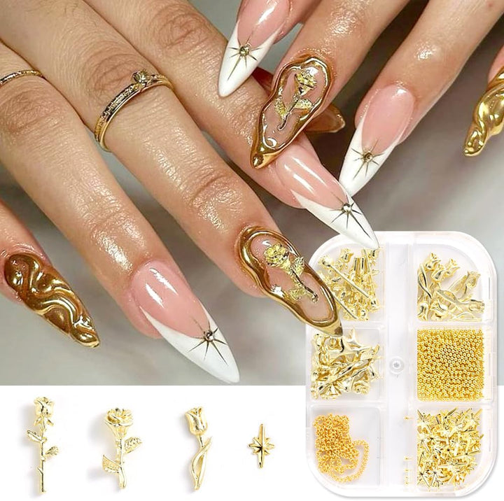 3D Mini Metal Punk Nail Art Studs Mixed Sizes Gold Black Cone Spikes Alloy Nail Rivets Jewelry for Women Goth Nail Art Charms Nails Accessories DIY Crafts Decorations