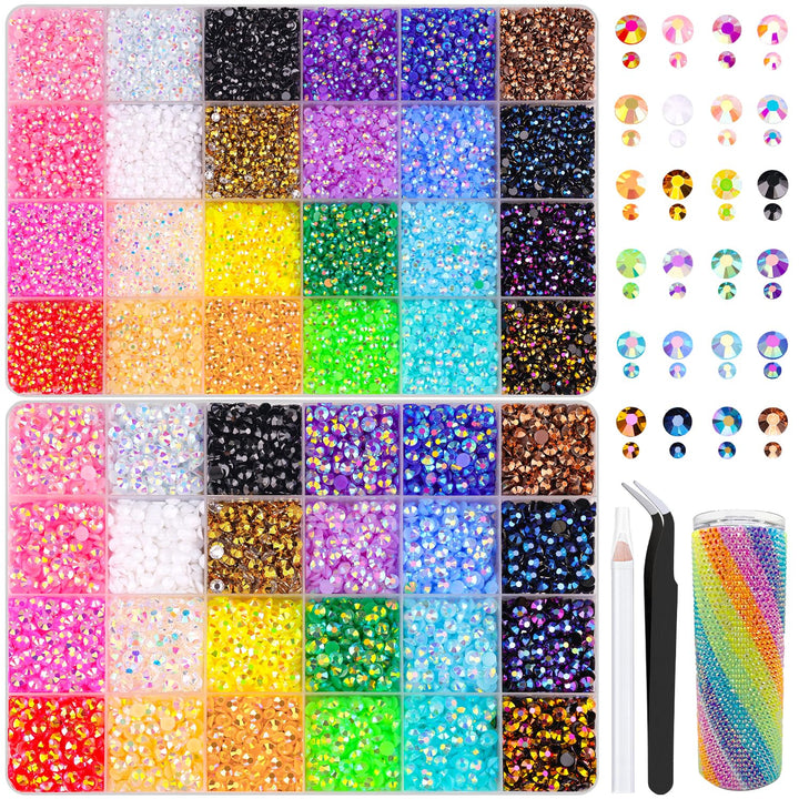 30000Pcs Resin Jelly Rhinestones for Bedazzling, Multicolor 3Mm Flatback Gems for Diamond Art, Bedazzler Kit with 3Pcs 10Ml B7000 Jewelry Glue for Nail Art Crafting Book Makeup